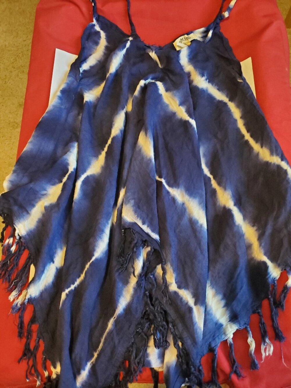 NEW MIMI NAVY WHITE TIE DIE LARGE SHIRT BATHING SUIT COVER